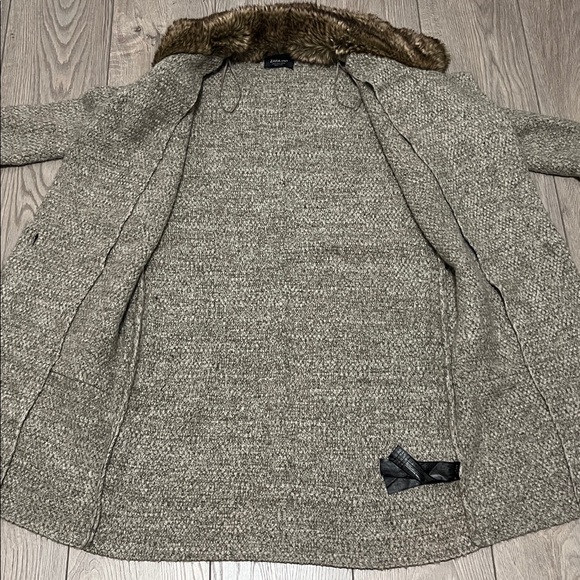 Zara Knit Coat Faux Fur Collar Boho Size  Small  Longline Coat Tan - Picture 14 of 14